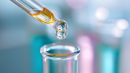 Poster - dropping liquid from a pipette into a test tube in a laboratory setting during a scientific experime