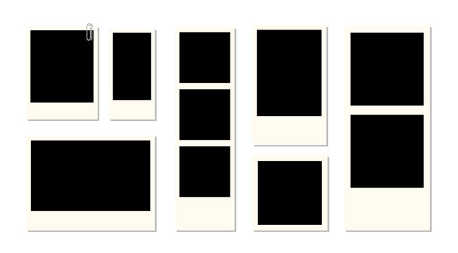 Isolated polaroid frame, Picture frames design set, Snapshot layout vector, Photograph, Photo booth and Album graphic elements for Decoration on Transparent background, Editable