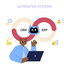 Poster - AI In Medium Sized Business Processes. Flat Vector Illustration