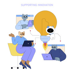 Poster - AI For Top Managers In Mid Sized Businesses. Flat Vector Illustration