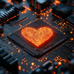 Poster - Love Technology Concept with heart symbol on a Microchip