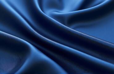 Poster - navy blue silk satin fabric features abstract gradient background soft folds wide panoramic drapery