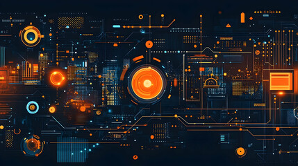 Fototapete - Complex digital circuitry design with vibrant colors.
