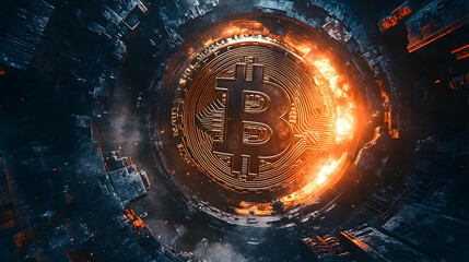 Fototapete - Bitcoin digital currency symbol within a technological framework.