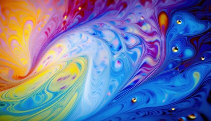 Poster - vibrant fluid swirl with pearl like spheres in abstract rainbow waves for digital art, web design, print background, and brand identity graphics


