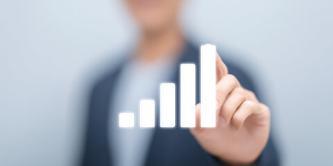 Poster - Business professional analyzing growth data with digital graph representation on screen for financial success and progress tracking concept