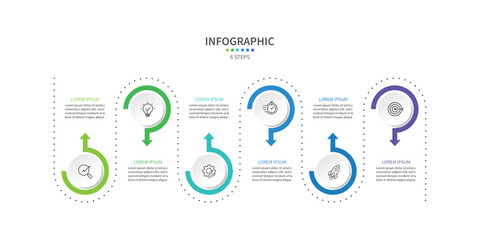 Fototapete - Business infographic template. 6 Step timeline journey. Process diagram, Infographic elements vector illustration.