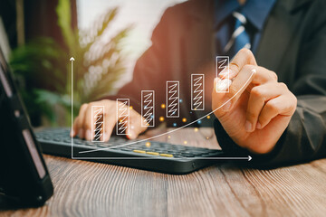 Poster - Business Growth Concept with Graph, Keyboard, and Professional Business Attire in Modern Office Setting, Business concept