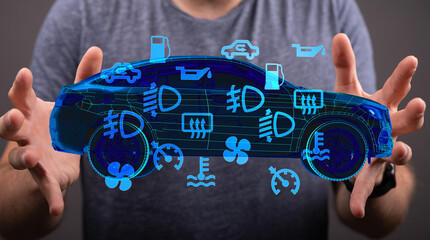 Poster - Modern car technology, digital dashboard, auto repair, maintenance alerts, vehicle diagnostics.