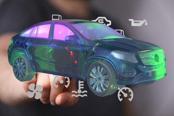 Poster - Innovative car diagnostics, digital check-up, virtual inspection, auto repair.
