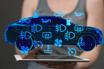 Poster - Modern car maintenance and diagnostics.  See warning lights, fuel level, and more.