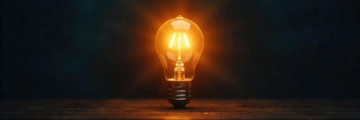 Wall Mural - A single, bright light bulb illuminates a dark room, symbolizing a brilliant idea or innovative concept The contrast highlights the power of inspiration and new beginnings , hope, light