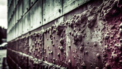Aufkleber - A close-up view of a weathered concrete wall with a rough and uneven texture, revealing the passage of time and the elements.