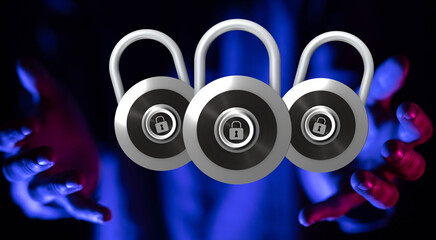 Poster - Secure your data with robust cybersecurity.  Image of three padlocks.