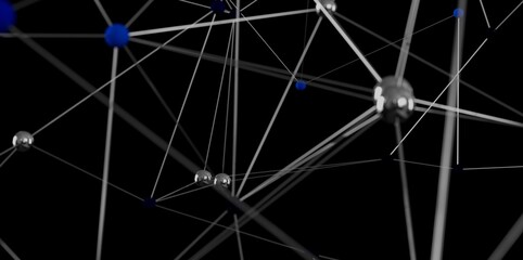 Poster - Stock photo of an abstract network connection with silver and blue nodes.  Perfect for tech, connection, and communication concepts.