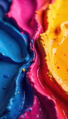 Wall Mural - close-up shot of vibrant paint colors swirling and mixing together, creating unique textures and hue