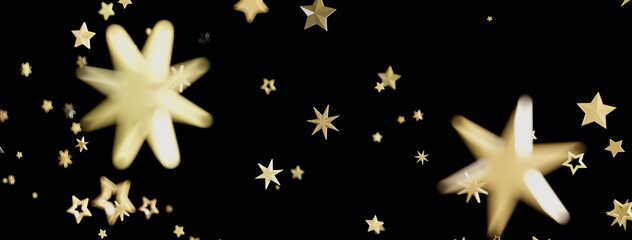 Aufkleber - Abstract image of gold stars falling on a black background. Perfect for holiday or celebration designs.