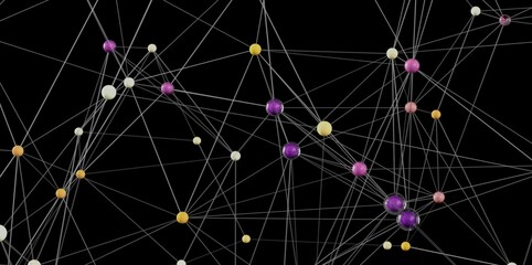 Poster - 3d rendering of a complex network with colorful nodes and interconnected lines. ideal for technology