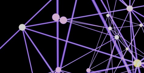 Poster - purple lines and glowing nodes connect in a complex network. perfect for technology, ai, and connect