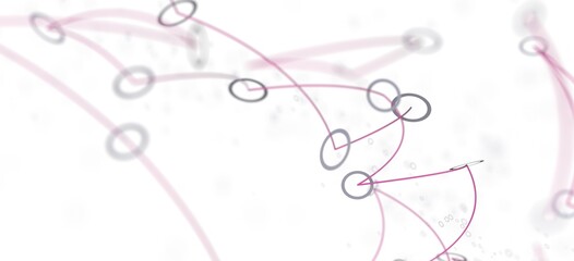 Fototapete - Stock photo of abstract network connections. Pink lines and grey circles on white background. Ideal for technology, communication, and connection concepts.