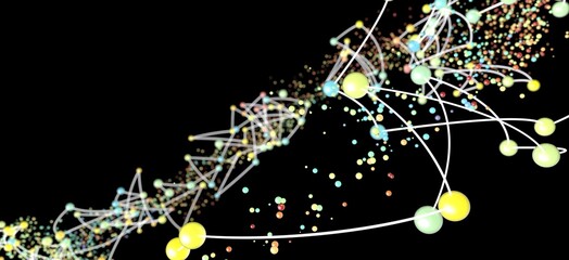 Poster - stock photo of an abstract network with colorful nodes and connecting lines. ideal for technology, c
