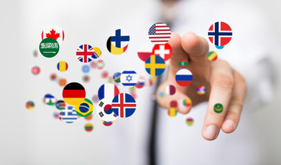 Leinwandbilder - Image of diverse flags symbolizing international connections and global communication.