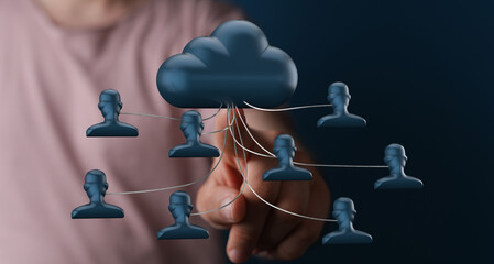 Poster - Visual of a cloud network connecting multiple users.  Secure data sharing and team collaboration concept.