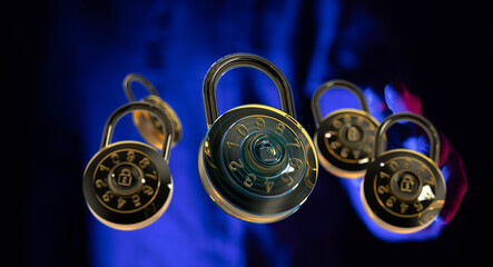 Poster - High-quality image of combination locks, symbolizing data protection and online security.
