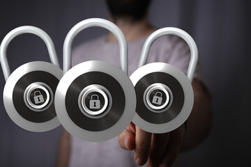 Poster - Conceptual image of three padlocks symbolizing data security, privacy, and protection.