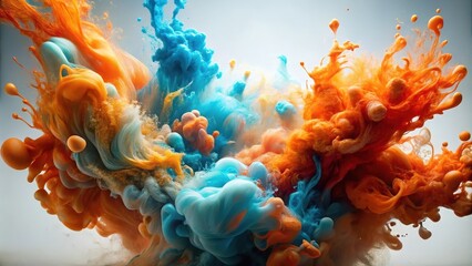 Aufkleber - Abstract Swirls of Blue and Orange Ink Create an Ethereal, Dreamlike Landscape