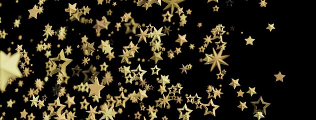 Fototapete - Abstract image of gold stars falling on a black background. Perfect for celebrations, holidays, or luxury branding.