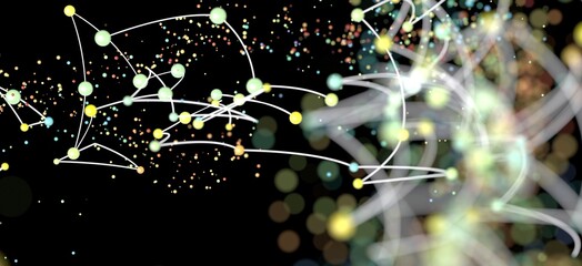 Fototapete - Stock photo of an abstract network with colorful nodes and connecting lines. Perfect for technology, connection, and data visualization.