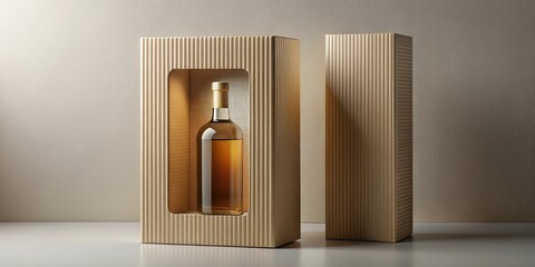 Poster - A Cardboard Box with a Subtle Textured Finish, Perfectly Displaying a Single Bottle of Wine Against a Neutral Background