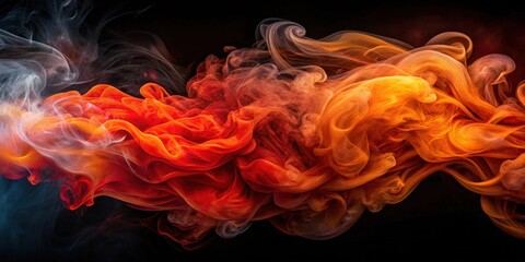 Leinwandbilder - Abstract Orange and White Smoke Swirling and Dancing Against a Black Background