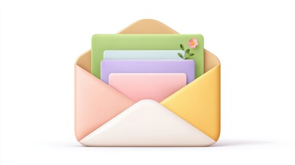 Poster - Colorful 3D mail icon on white background, clean and professional design