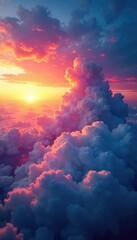 Wall Mural - Vast, ethereal clouds stretching across a vibrant sunset sky, creating a breathtaking panorama of color and texture Perfect for backgrounds, travel, and nature projects , beautiful, sky