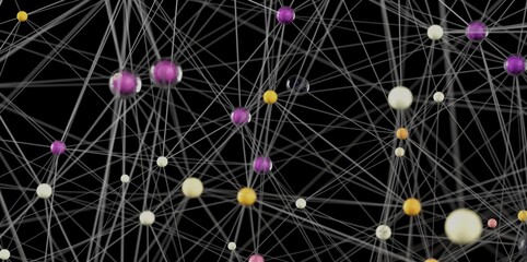 Leinwandbilder - Stock photo of a complex network with colorful nodes connected by thin lines. Ideal for technology, connection, and network concepts.