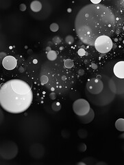 Poster - An abstract black and white image features a collection of translucent, overlapping bubbles of varying sizes. The bubbles are scattered across a dark background, creating a sense of depth and movement