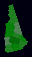 Poster - New Hampshire dotted map. Digital style map of the state on dark background. New Hampshire shape with square dots. Colored dots style. Small size squares. Simple vector illustration.