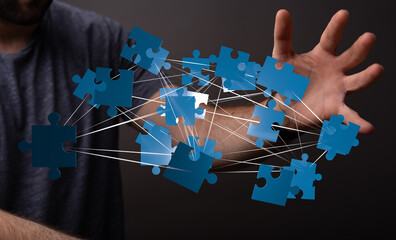 Aufkleber - Visual representation of interconnected puzzle pieces, symbolizing collaboration, problem-solving, and strategic thinking.