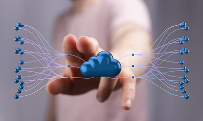 Fototapete - High-quality stock photo depicting cloud computing, network connections, data transfer, and global reach.