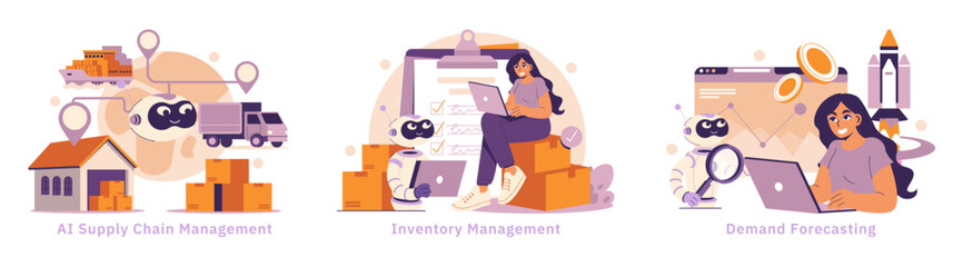 Poster - AI In Logistic. Flat Vector Illustration