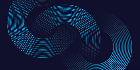Poster - abstract blue geometric lines glowing on dark blue background. modern shiny blue circle lines patter