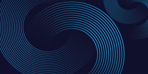 Poster - abstract blue geometric lines glowing on dark blue background. modern shiny blue circle lines patter