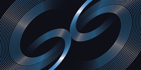 Poster - abstract blue geometric lines glowing on dark blue background. modern shiny blue circle lines patter