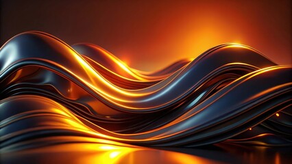 Fototapete - Abstract Wavy Metallic Surface with Warm Lighting and Glowing Edges