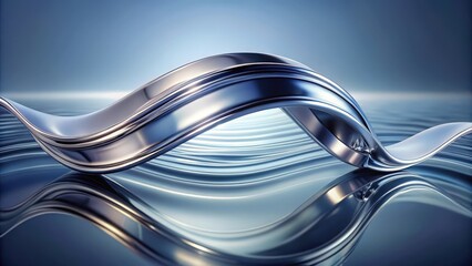 Aufkleber - A sleek, metallic curve elegantly dances on a rippling, reflective surface, creating a captivating interplay of light and shadow.