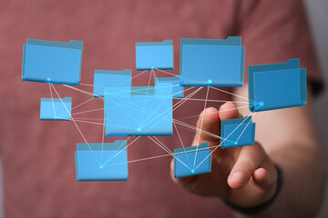 Aufkleber - Abstract image of interconnected digital files, representing data networks and cloud storage.