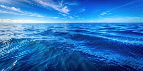 Poster - A vast expanse of deep blue ocean waters with gentle rolling waves under a sky filled with soft, white clouds.