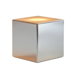 Poster - A luminous metal cube reflecting golden light like an ethereal beacon on transparent background